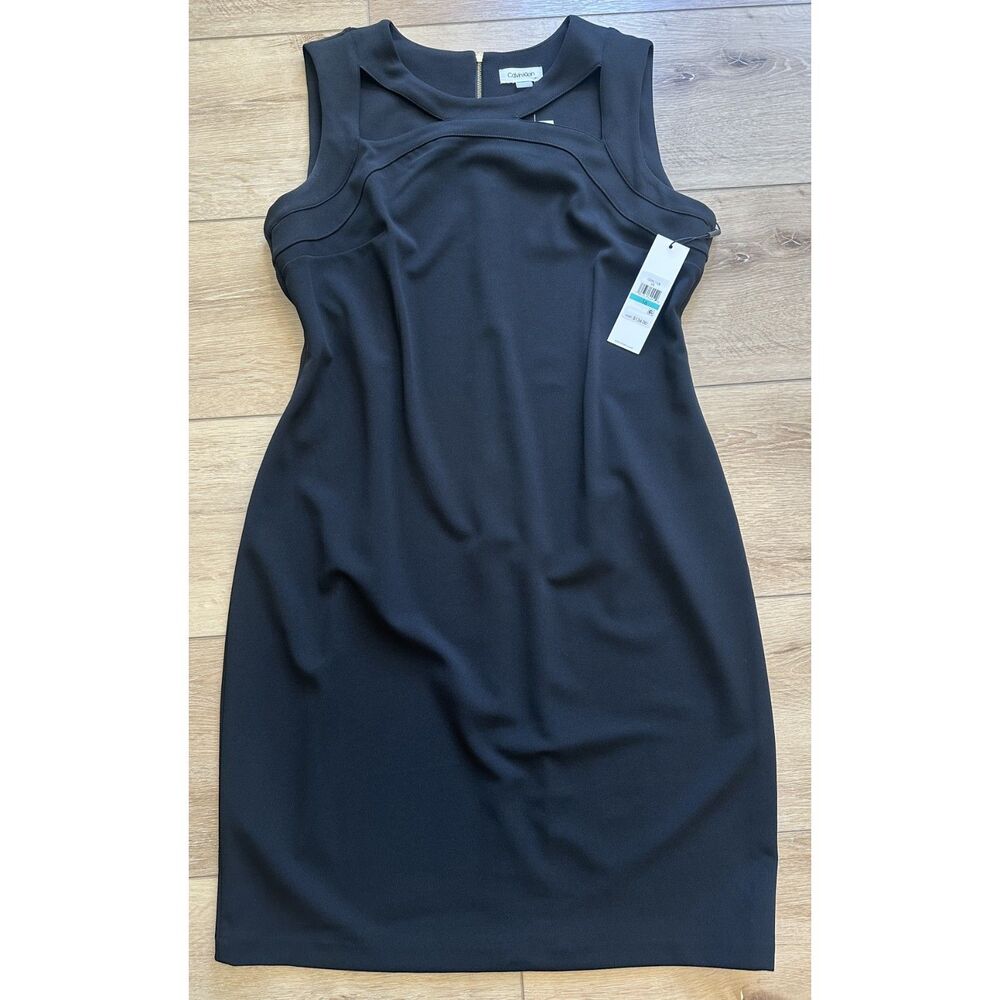 Women's Calvin Klein Black Sheath Dress Black Cutouts Size 16 NWT!